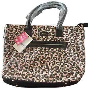 Trina Turk double handled tote bag removable strap leopard print black brown NWT